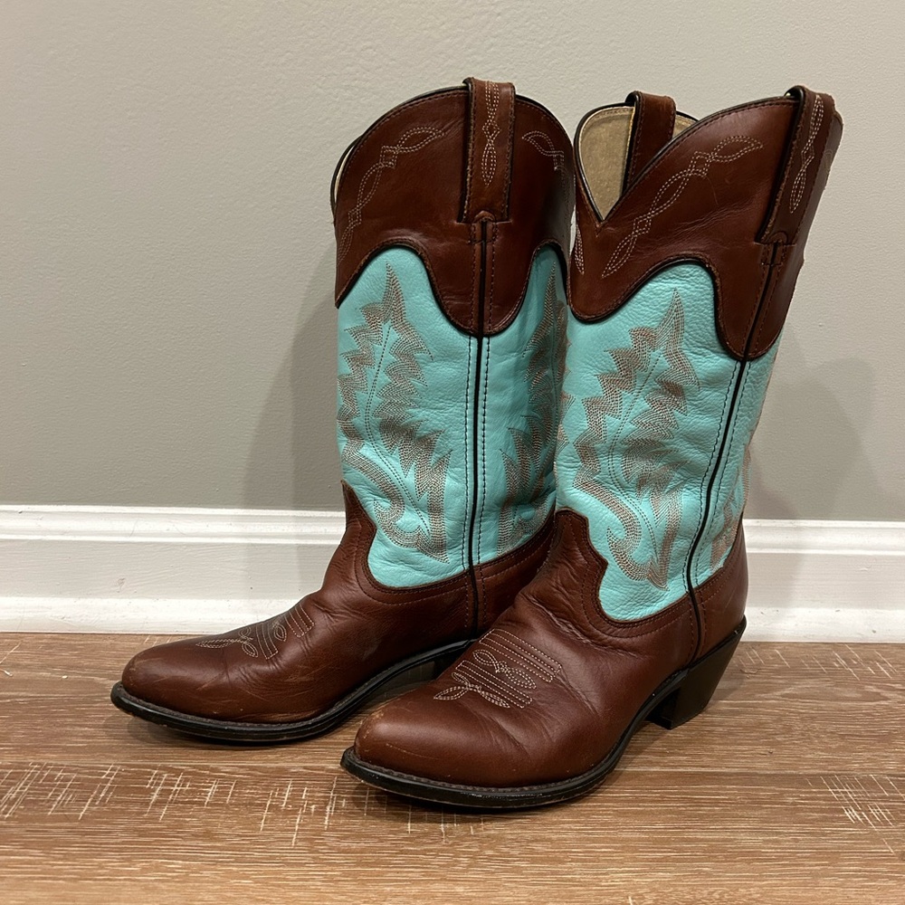 Durango Brown & Turquoise Pointed Toe Leather Western Cowgirl Boots